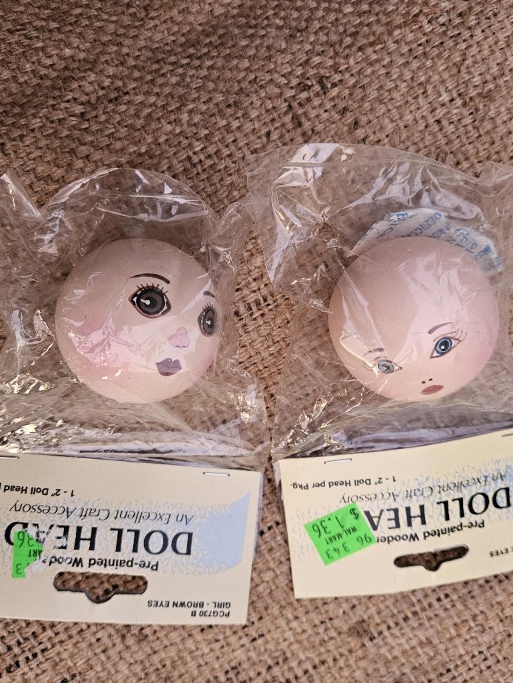 Pre-Painted Wooden Doll Heads for Crafting 2 Head Lot by Wang's International